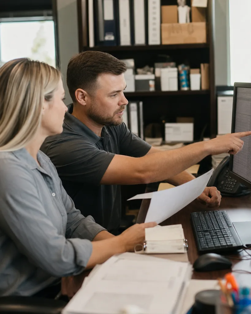Bookkeeper reviewing vendor bills on screen before posting them to QuickBooks